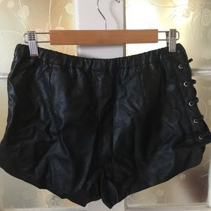 Vegan Pleather Lace Up Shorts